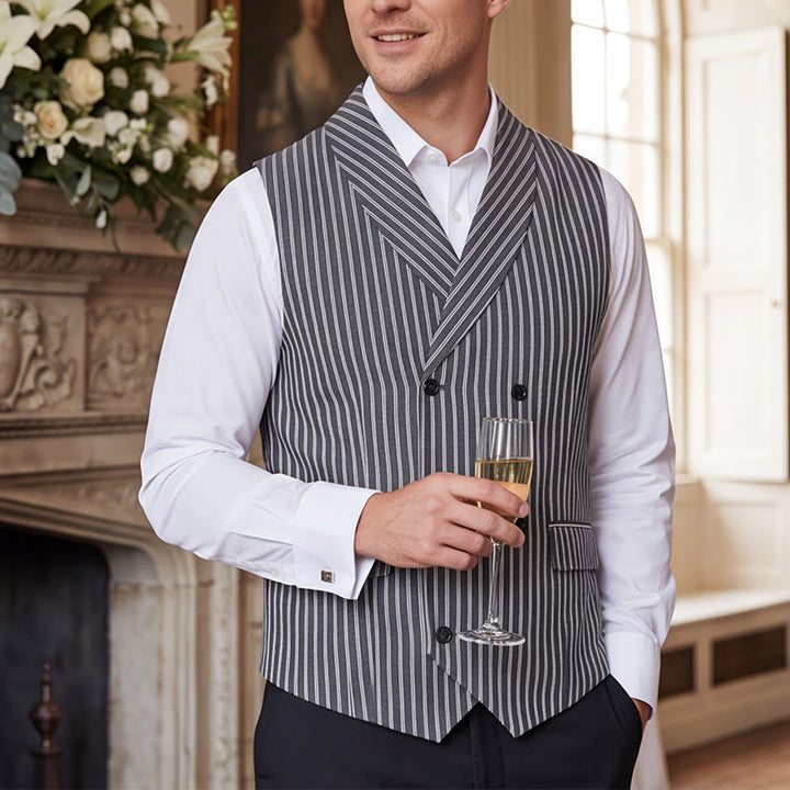 Men's Grey Striped Business Gentleman Slim Fit Retro Suit Vest - Grey - 3XL - image 0