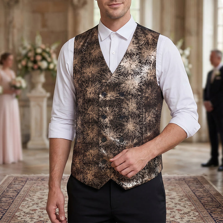 Men's Shiny Firework Print Double-breasted Suit Vest - Golden - 3XL - image 4