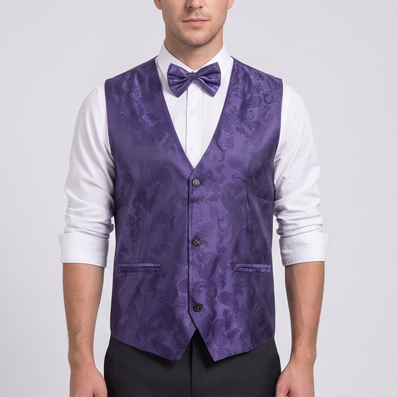 Men's 2Pcs Shiny Paisley Pattern With Bow Tie Suit Vest With Bow Tie - image 1