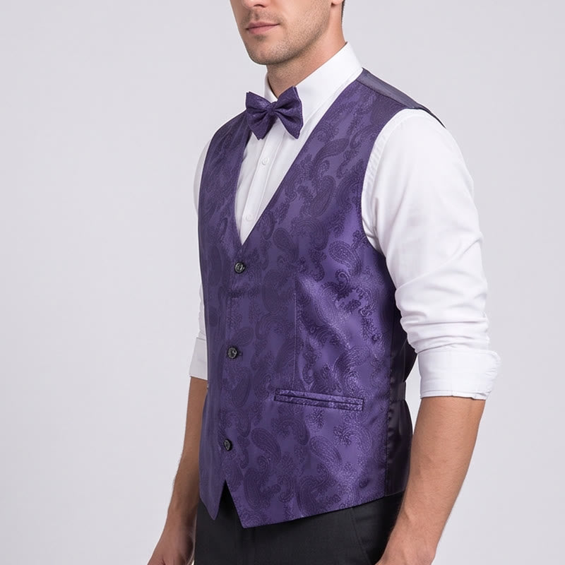 Men's 2Pcs Shiny Paisley Pattern With Bow Tie Suit Vest With Bow Tie - image 3