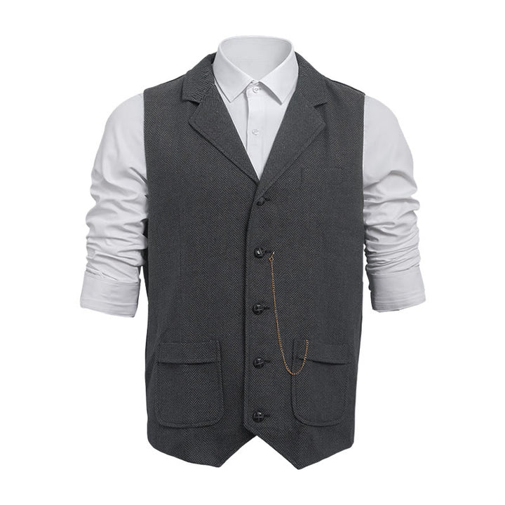 Men's Vintage Herringbone Tweed Suit  Vest - Dark Gray - 2XL - image 7