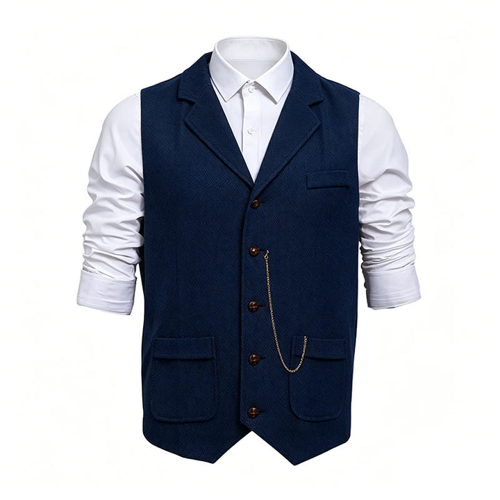 Men's Vintage Herringbone Tweed Suit  Vest - Navy - 2XL - image 4