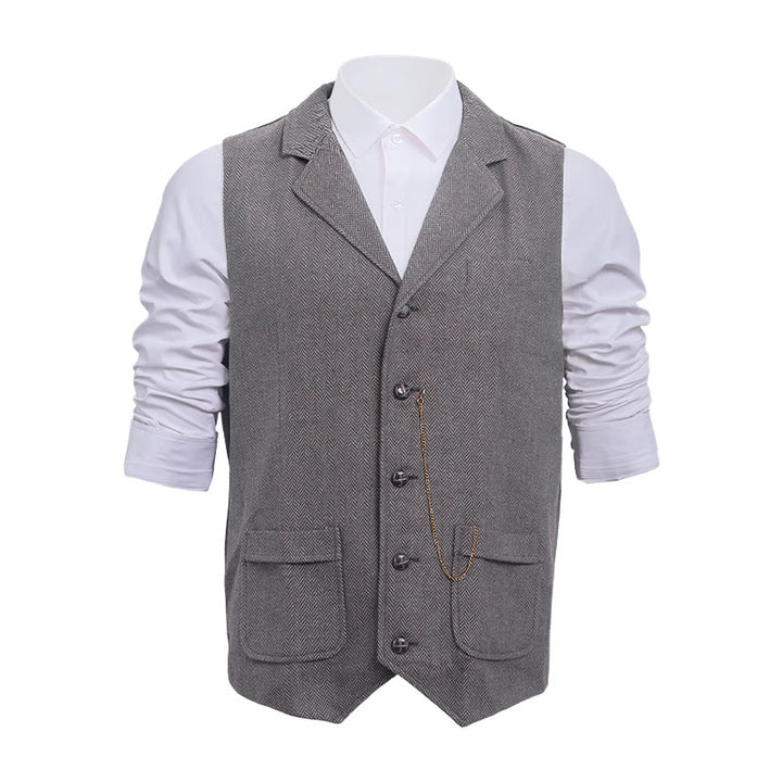 Men's Vintage Herringbone Tweed Suit  Vest - Light Gray - 2XL - image 5