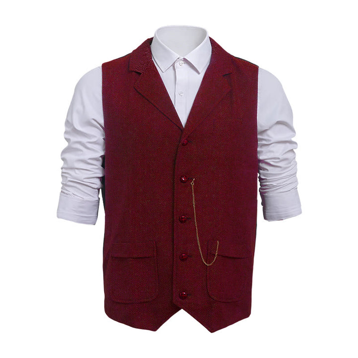 Men's Vintage Herringbone Tweed Suit  Vest - Wine - 2XL - image 6