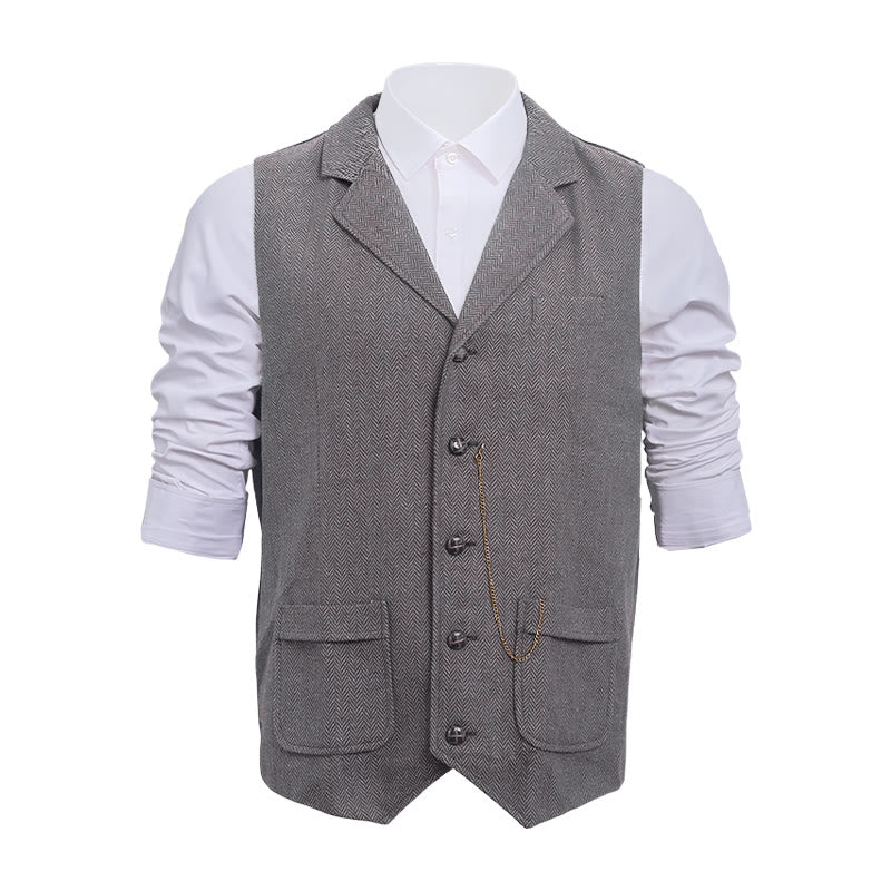 Men's Vintage Herringbone Tweed Suit  Vest - Light Gray - 2XL - image 5