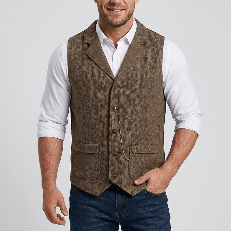 Men's Vintage Herringbone Tweed Suit  Vest - image 1