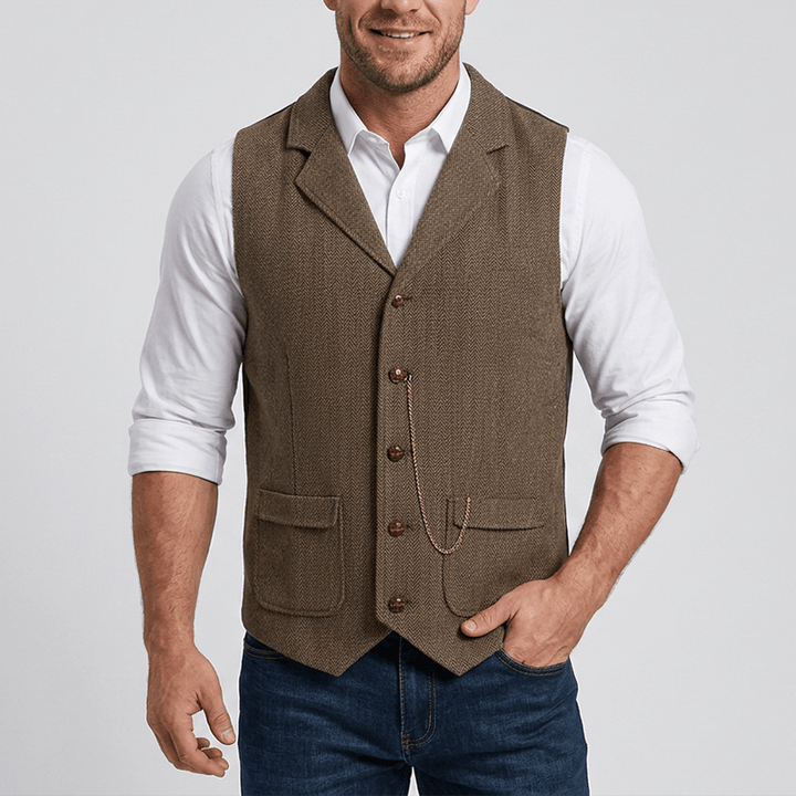 Men's Vintage Herringbone Tweed Suit  Vest - image 1