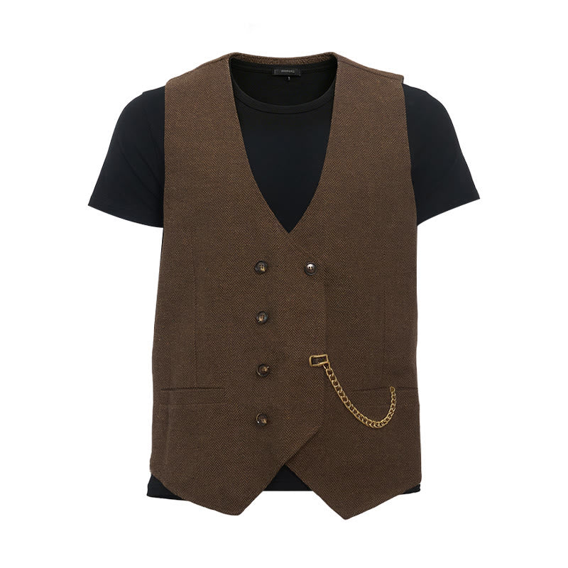 Men's British Retro Double Breasted Suit  Vest - image 9