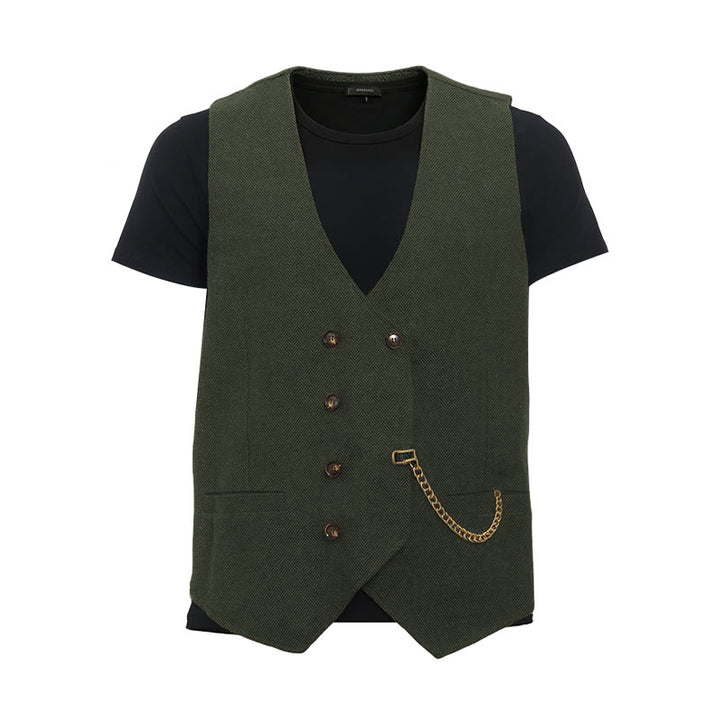 Men's British Retro Double Breasted Suit  Vest - Army Green - 3XL - image 19