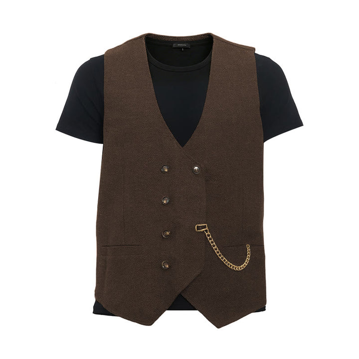 Men's British Retro Double Breasted Suit  Vest - Coffee - 3XL - image 24