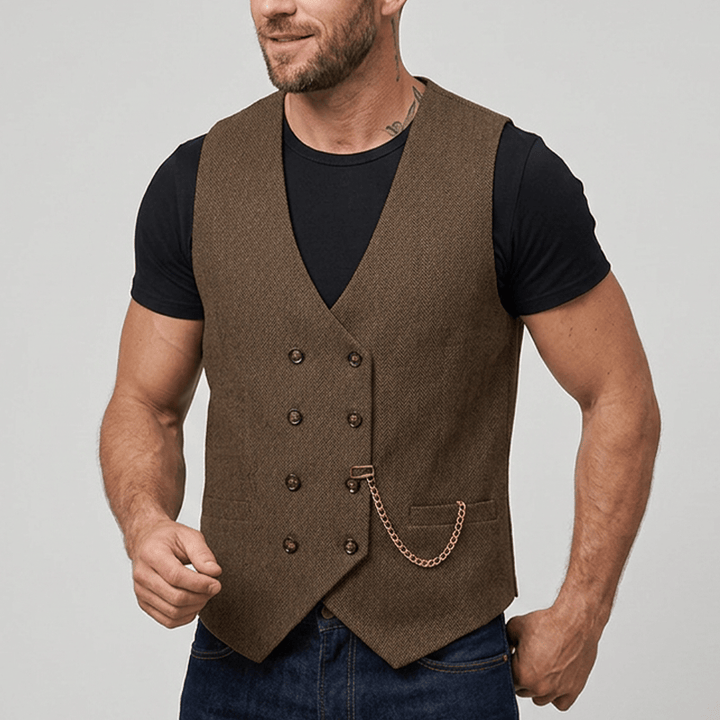 Men's British Retro Double Breasted Suit  Vest - image 3