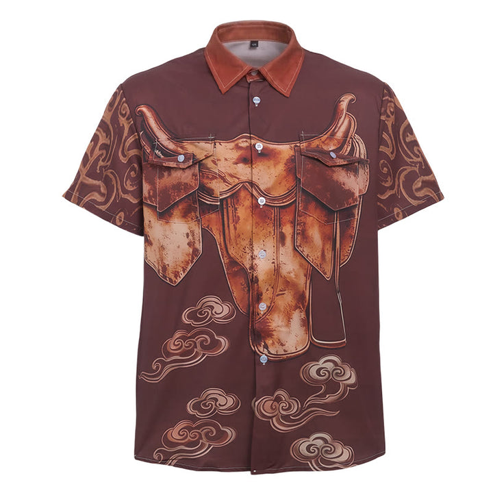 Men's Vintage Distressed Saddle Print Western Cowboy Streetwear Shirt - image 8