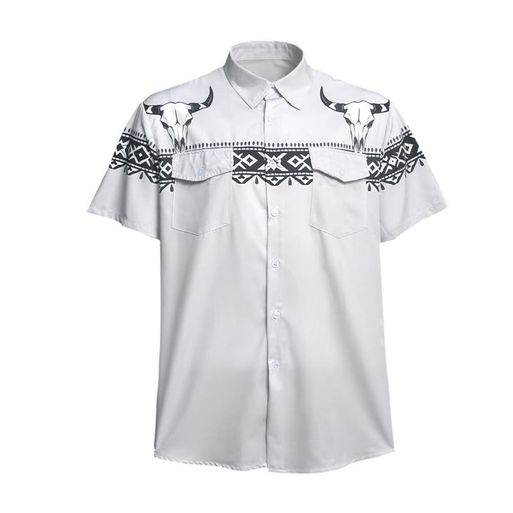 Men's Streetwear Aztec Western Tribal Bull Skull Print Shirt - image 9