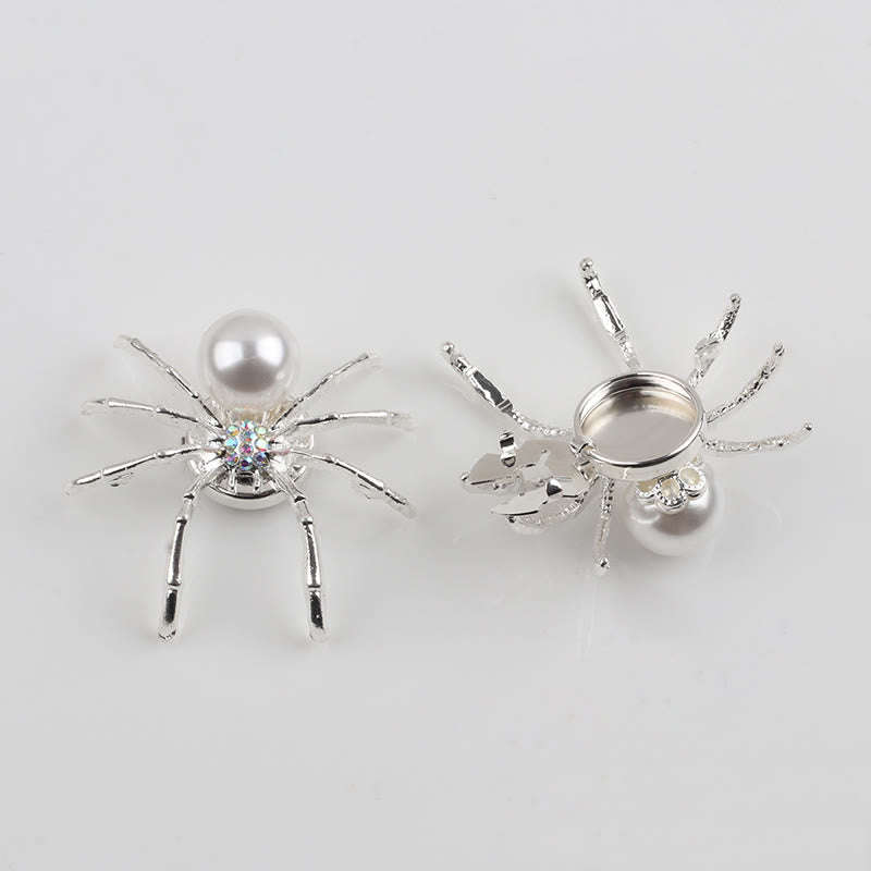 1 Pair Pearl Web Spider Snap-On Shirt Insect Button Covers - Silver - image 1