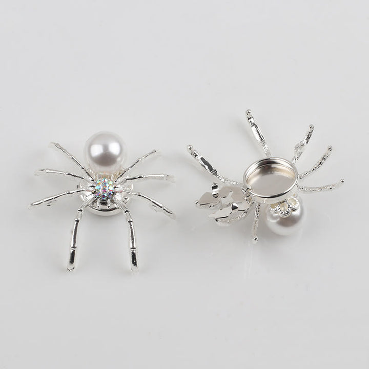1 Pair Pearl Web Spider Snap-On Shirt Insect Button Covers - Silver - image 1