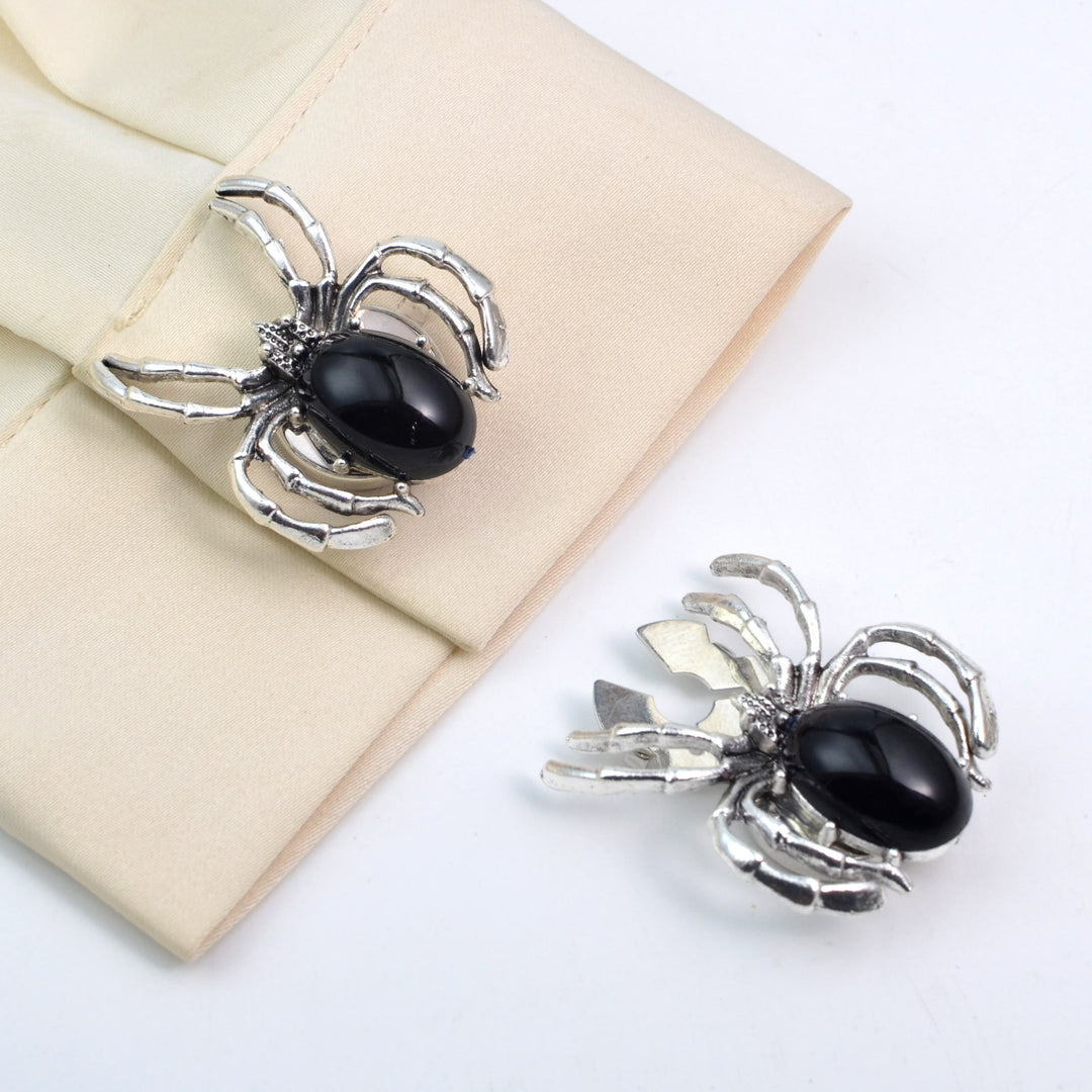 1 Pair Night Crawler Spider Snap-On Shirt Insect Button Covers - Black & Silver - image 0