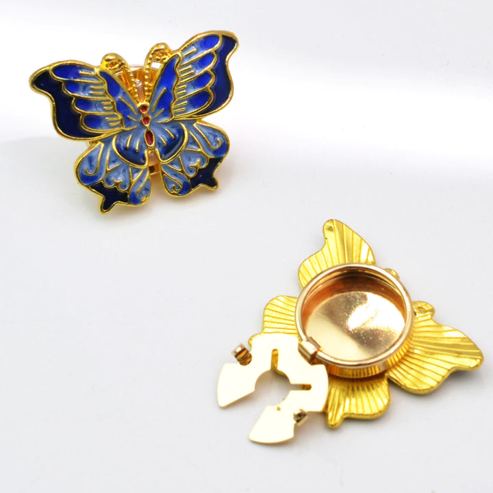1 Pair Enamel Butterfly Snap-On Shirt Insect Button Covers - Blue - image 0