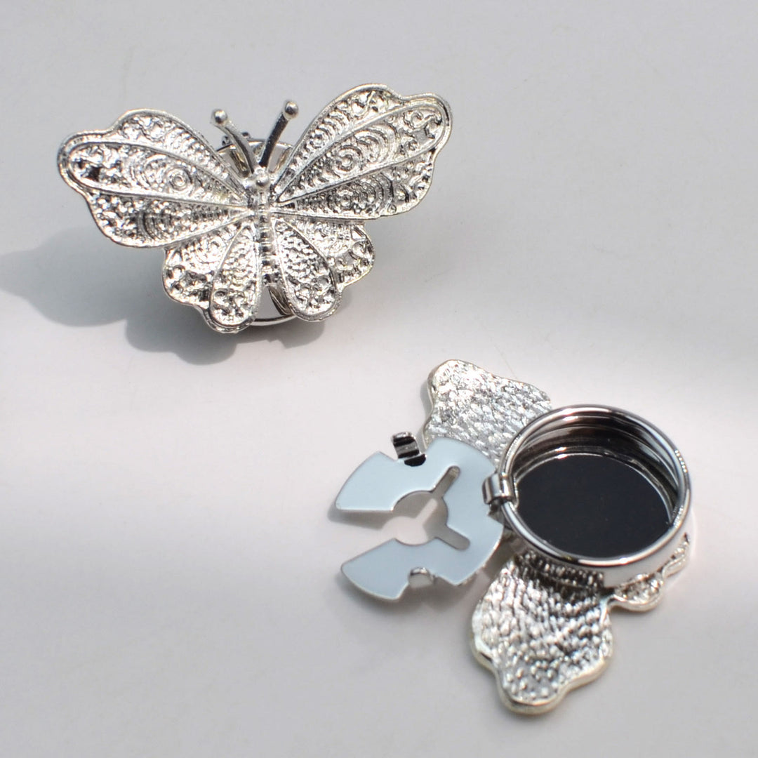 1 Pair Filigree Butterfly Snap-On Shirt Insect Button Covers - Silver - image 4