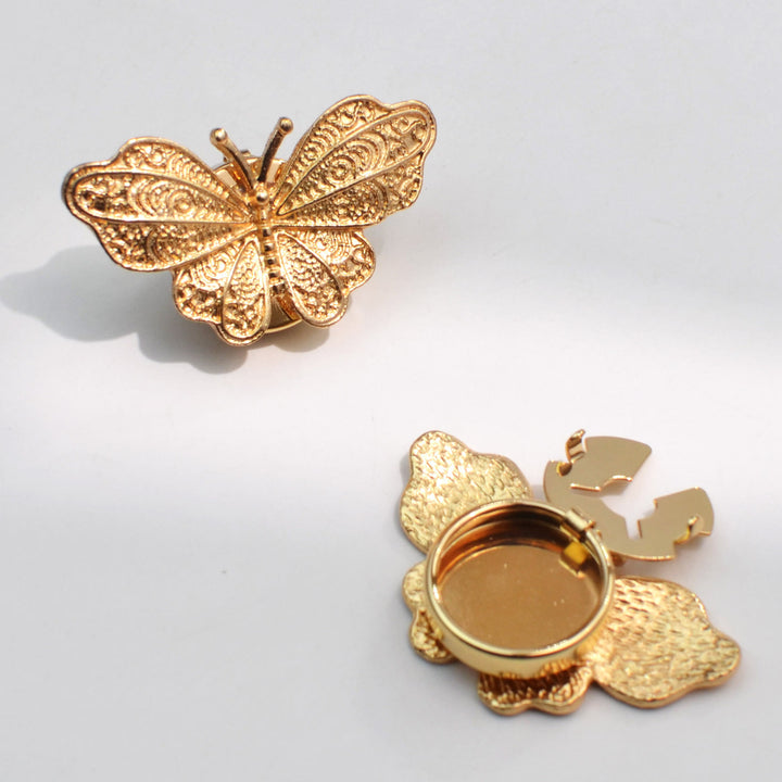 1 Pair Filigree Butterfly Snap-On Shirt Insect Button Covers - Gold - image 0