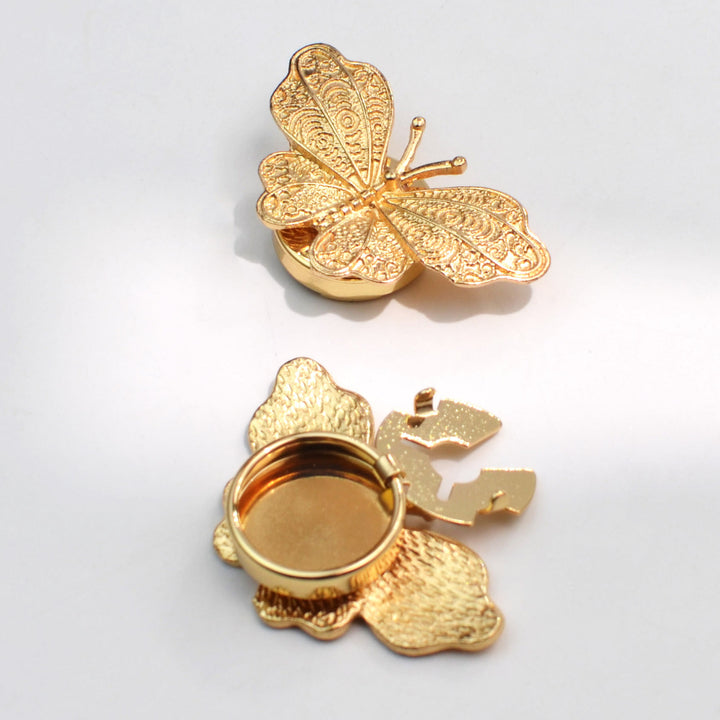 1 Pair Filigree Butterfly Snap-On Shirt Insect Button Covers - image 2