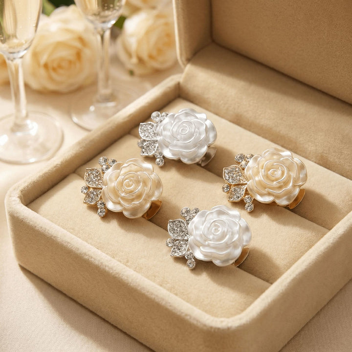 1 Pair Everlasting White Rose Snap-On Shirt Insect Button Covers - image 3