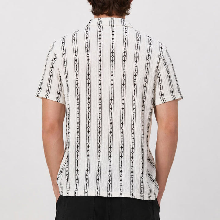 Geometric Vertical  Striped Pattern Cuban Collar Cotton Shirt - image 2