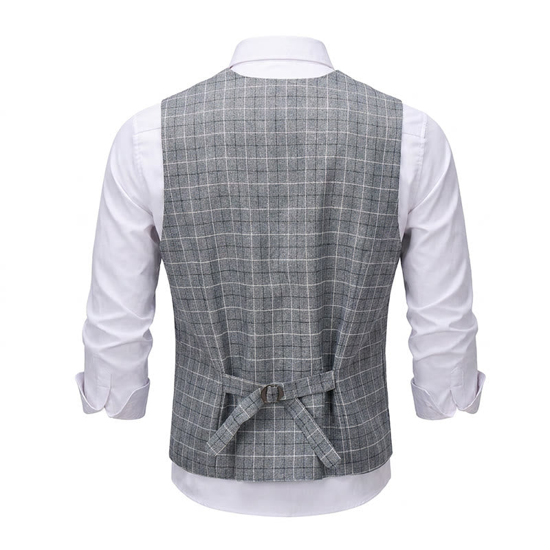 Men's Gray Checkered Formal Business Suit Vest - image 11