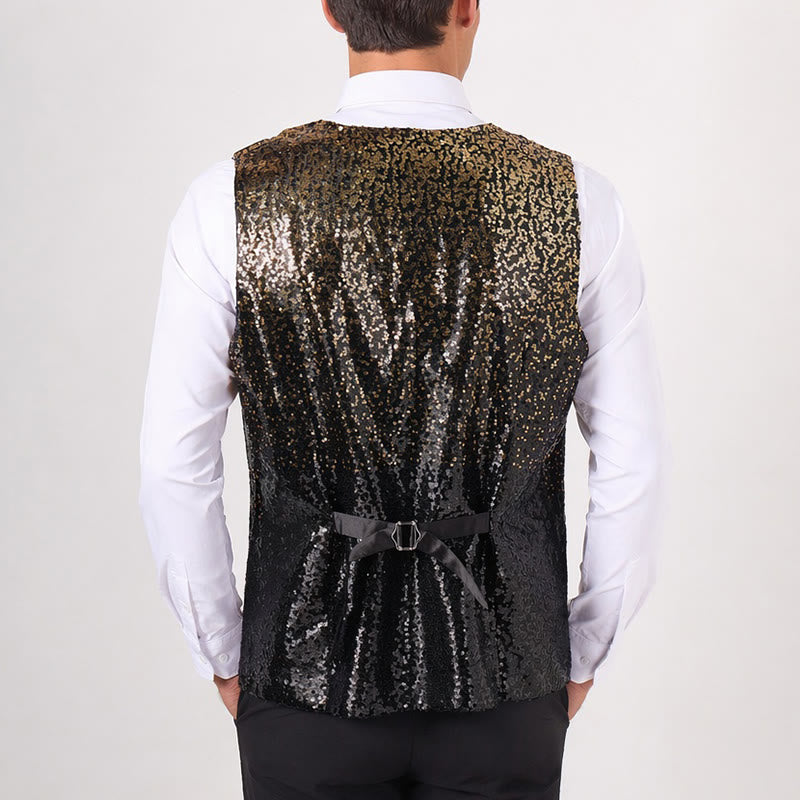 Men's Gold & Black Ombre Color Nightclub Sequin Vest - image 2