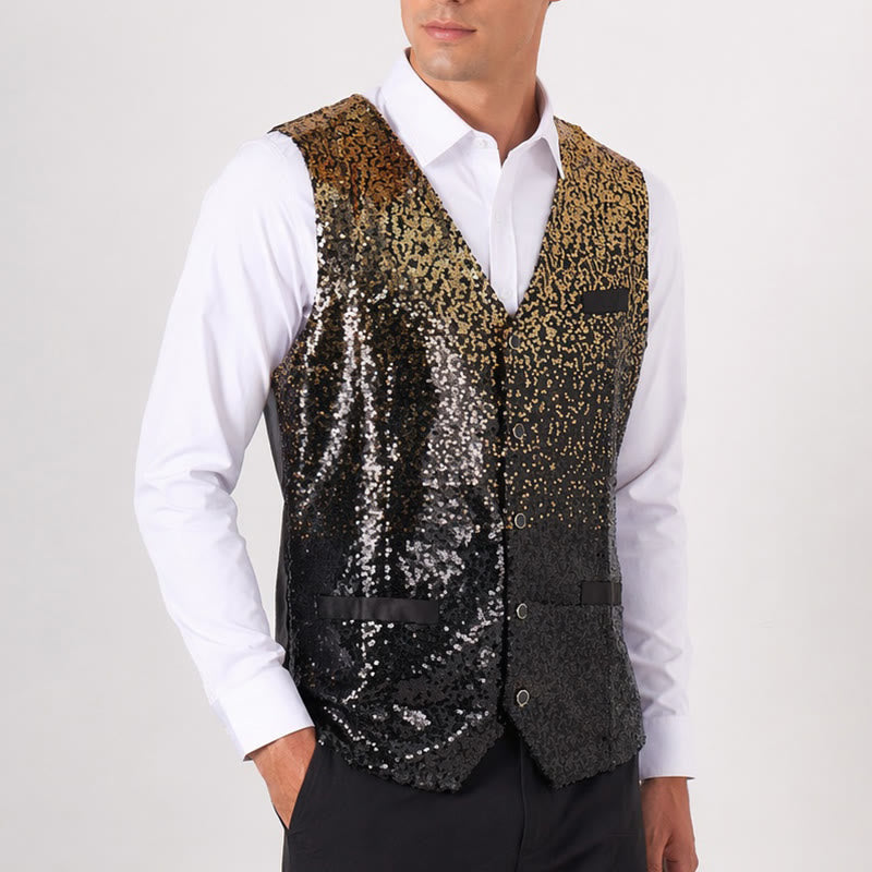Men's Gold & Black Ombre Color Nightclub Sequin Vest - image 3