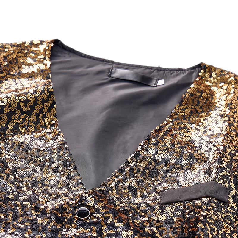 Men's Gold & Black Ombre Color Nightclub Sequin Vest - image 4