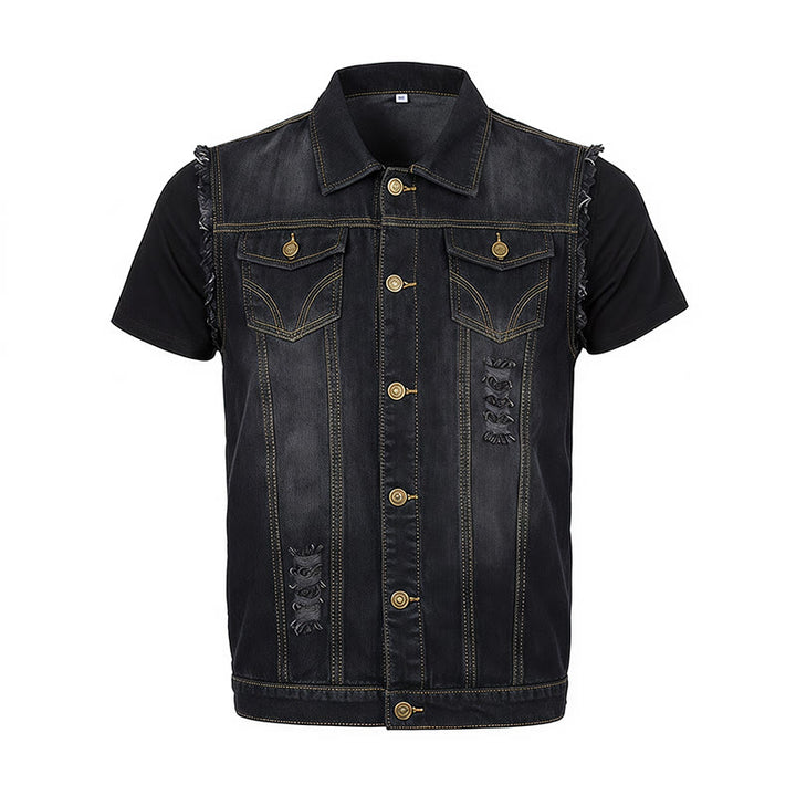 Vintage Washed Frayed Hem Trucker Denim Vest - image 11