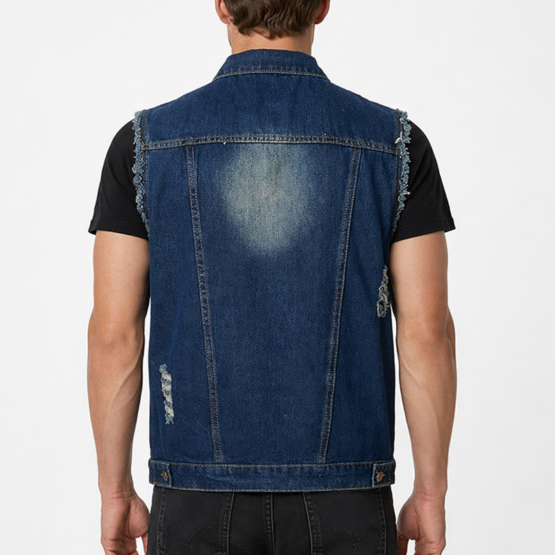 Vintage Washed Frayed Hem Trucker Denim Vest - image 2