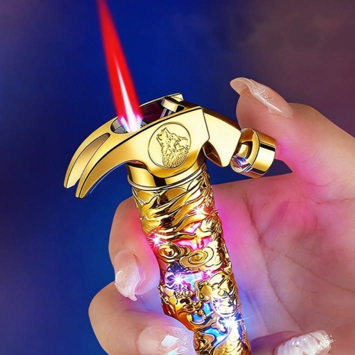 Gold Hammer-Shaped Wolf Emblem Butane Lighter - image 0