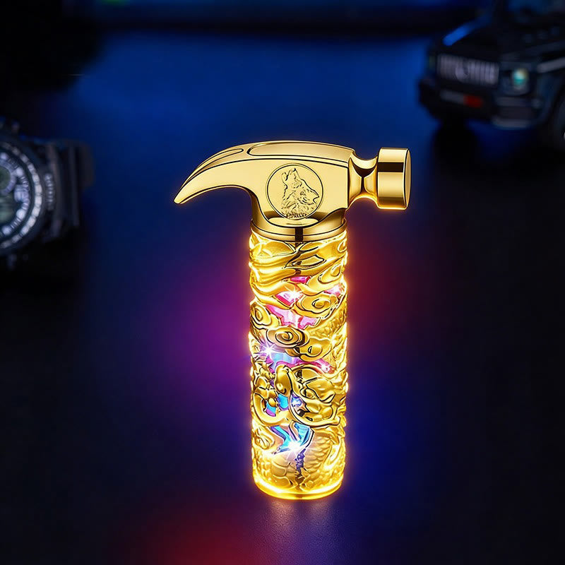 Gold Hammer-Shaped Wolf Emblem Butane Lighter - Gold - image 1
