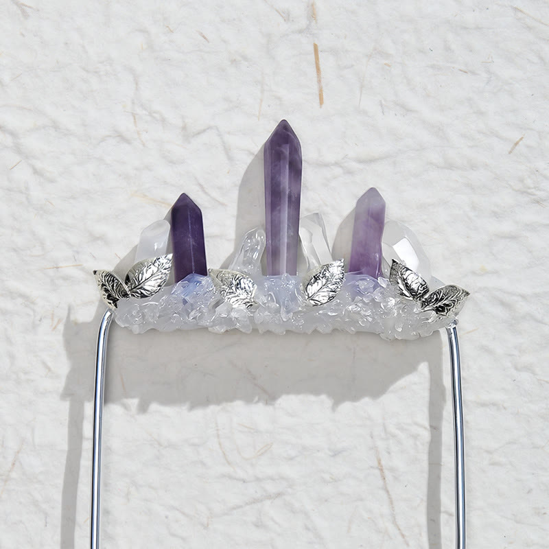 Handcrafted Natural Crystal Crown Pocket Square Brooch - image 15