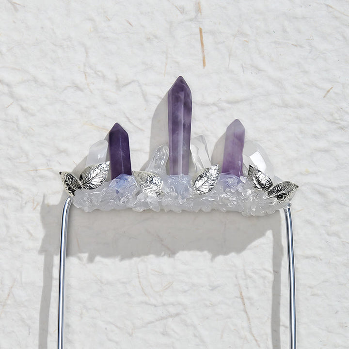 Handcrafted Natural Crystal Crown Pocket Square Brooch - image 15