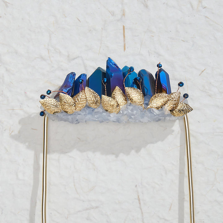 Handcrafted Natural Crystal Crown Pocket Square Brooch - image 5