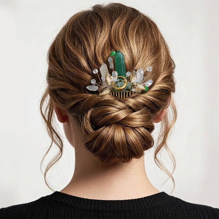 Women's Enchanted Real Crystal Leaf Detailed Hair Comb - Green - image 4