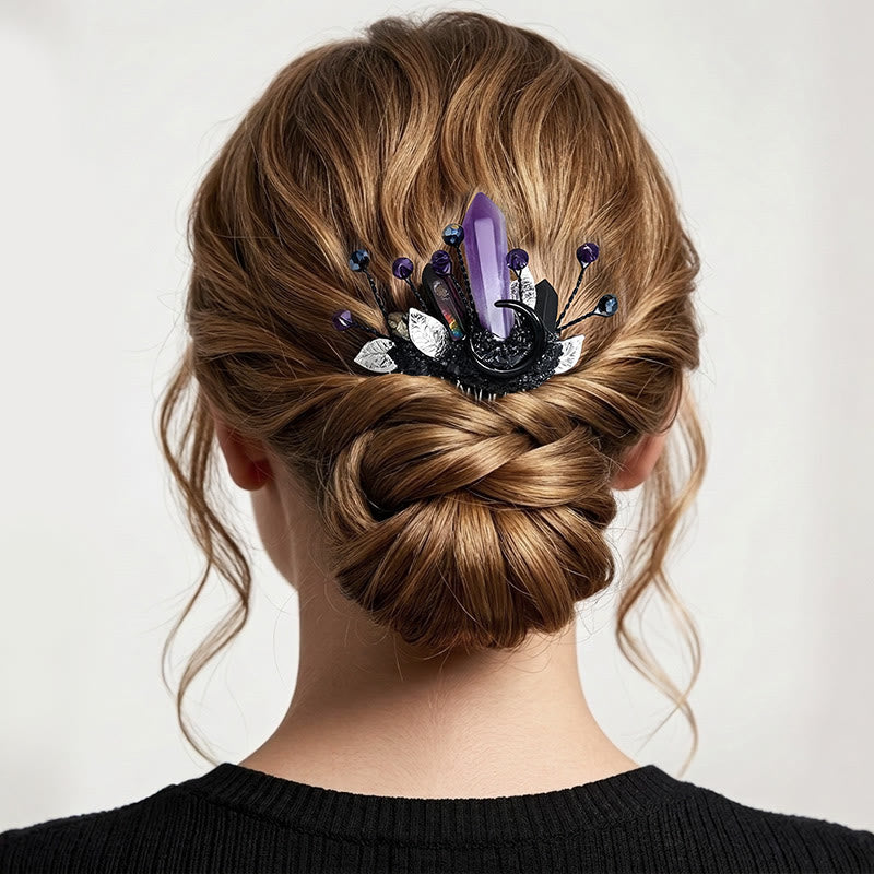 Women's Enchanted Real Crystal Leaf Detailed Hair Comb - Purple - image 10