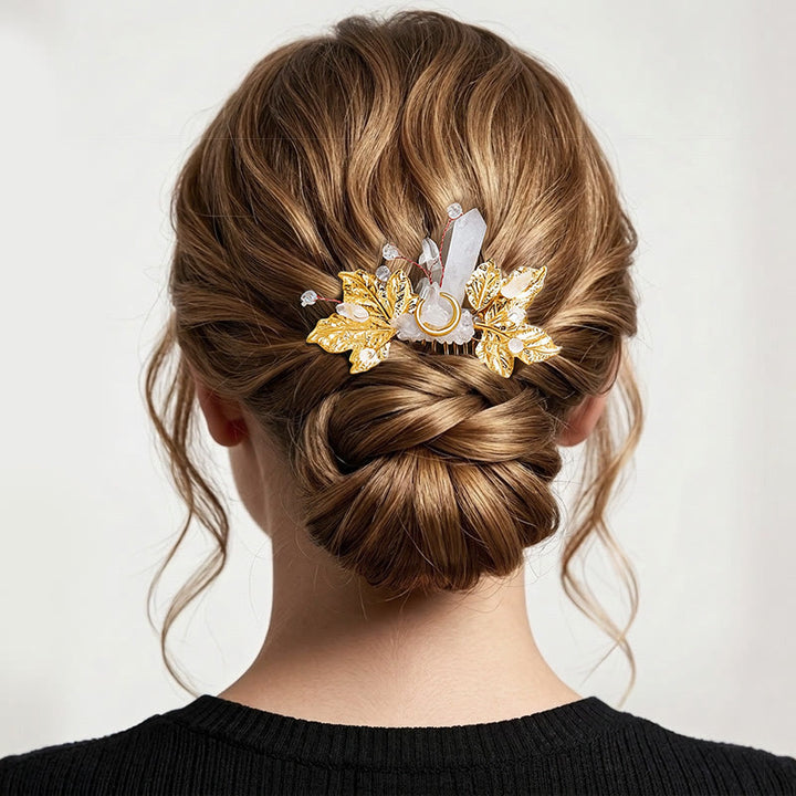 Women's Enchanted Real Crystal Leaf Detailed Hair Comb - White - image 6