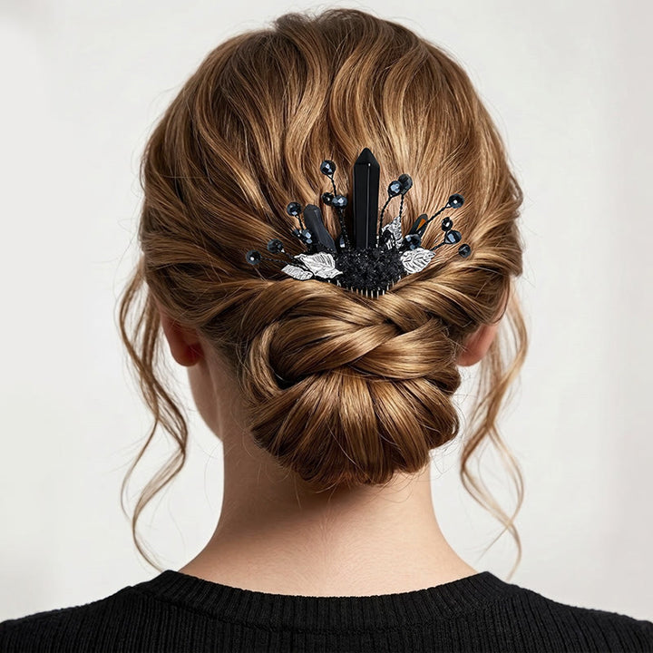 Women's Enchanted Real Crystal Leaf Detailed Hair Comb - Black - image 8