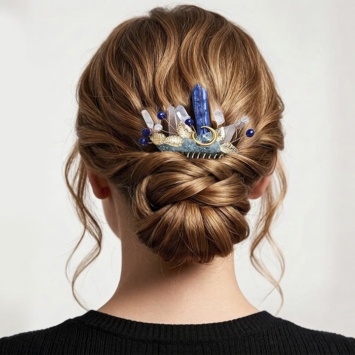 Women's Enchanted Real Crystal Leaf Detailed Hair Comb - Blue - image 2