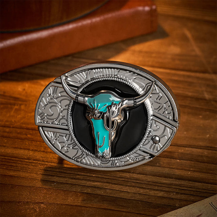 Desert Spirit Bull DIY Hidden Folding Knife Buckle Leather Belt - Turquoise Bull - Without Belt - Not Included Belt - image 0