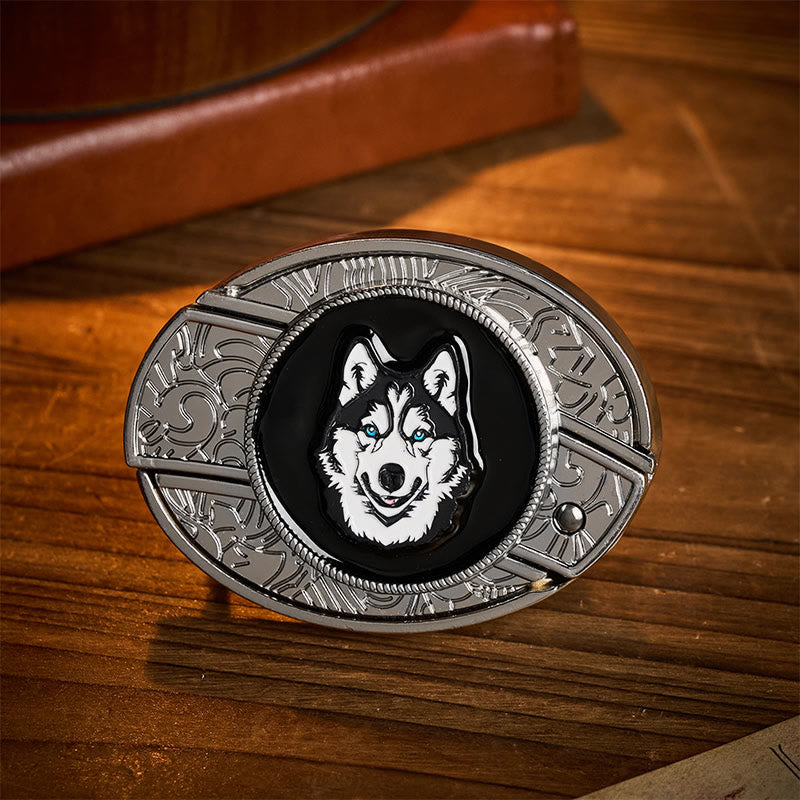 Blue-Eyed Husky DIY Hidden Folding Knife Buckle Leather Belt - Husky - Without Belt - Not Included Belt - image 0