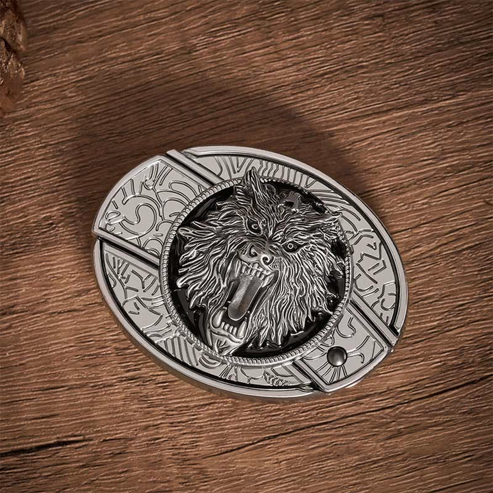 Snarling Wolf Head DIY Hidden Folding Knife Buckle Leather Belt - image 9
