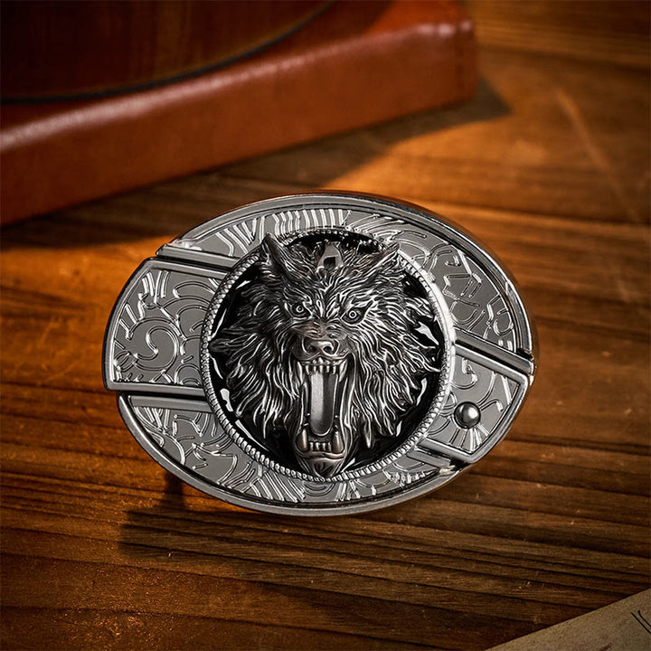 Snarling Wolf Head DIY Hidden Folding Knife Buckle Leather Belt - Wolf - Without Belt - Not Included Belt - image 0