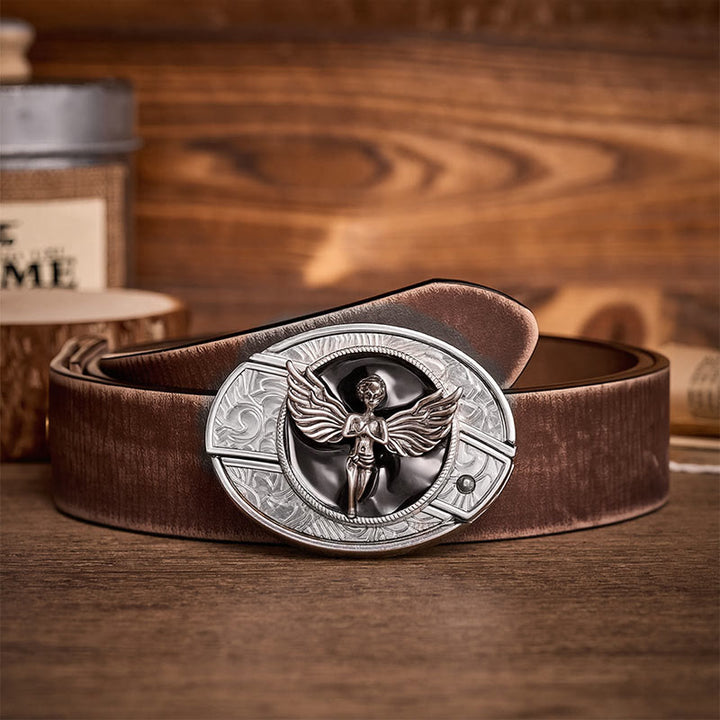 Fallen Angel DIY Hidden Folding Knife Buckle Leather Belt - Angel - Brown Distressed Belt - 42 - image 5