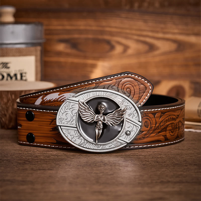Fallen Angel DIY Hidden Folding Knife Buckle Leather Belt - Angel - Brown Feather Belt - 40 - image 7