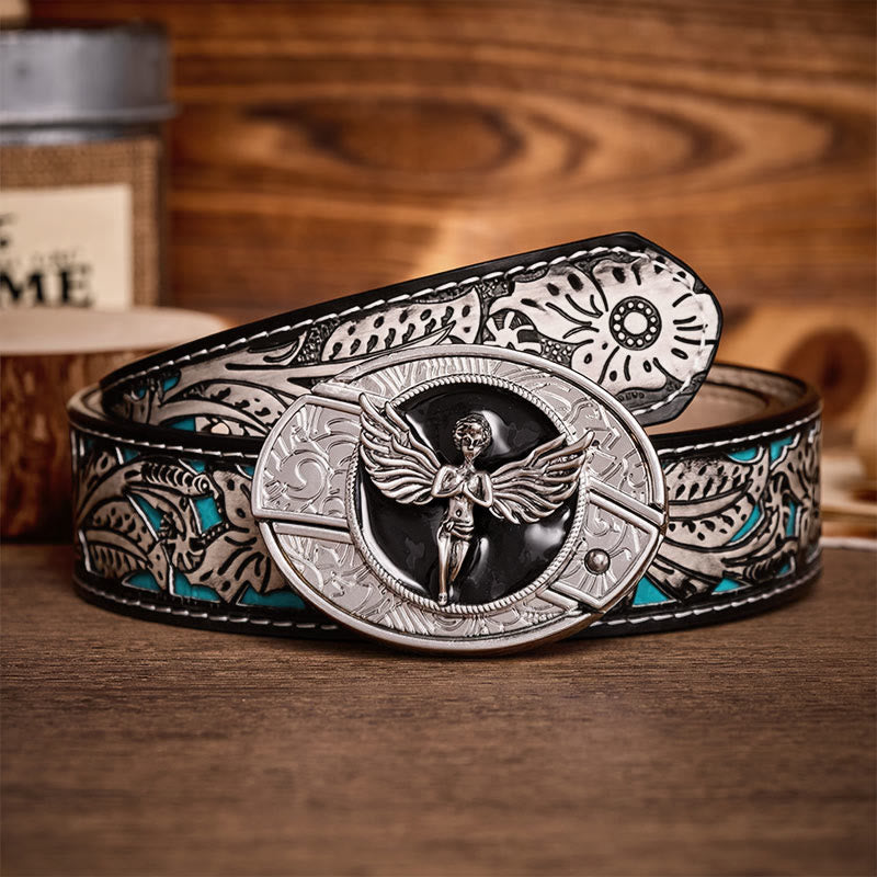 Fallen Angel DIY Hidden Folding Knife Buckle Leather Belt - Angel - Gray Floral Belt - 42 - image 8