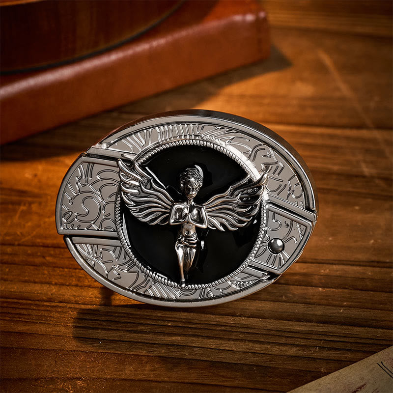 Fallen Angel DIY Hidden Folding Knife Buckle Leather Belt - Angel - Black Embossed Eagle Belt - 42 - image 0